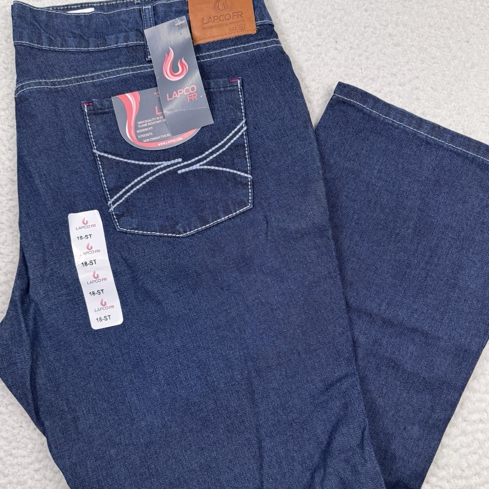 NWT Lapco FR Jeans Women 18 Fire Resistant Bootcut Blue Thick Stitch Cotton 2112